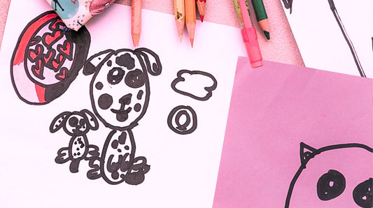 Whimsical dog illustration created by a child, celebrating creativity