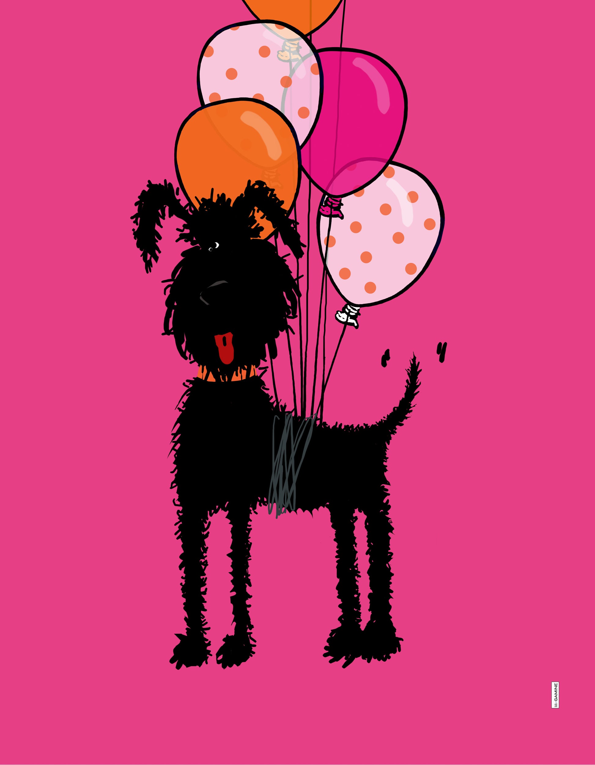 Dog with Balloons by Lili Gamine