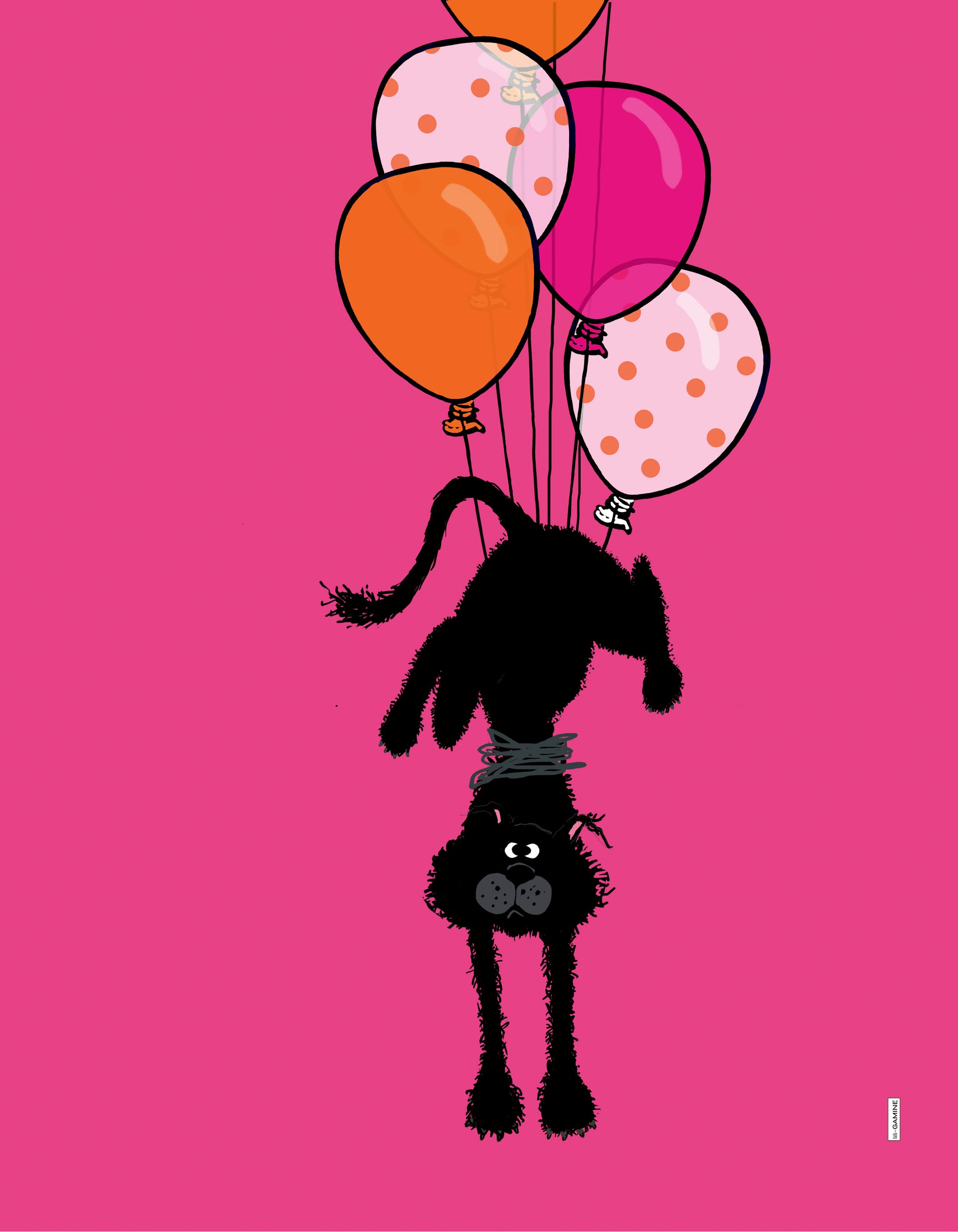 Cat and Balloons Illustration by Lili Gamine
