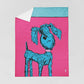 Pink Duvet Cover with a Blue Dog Illustration by Lili Gamine
